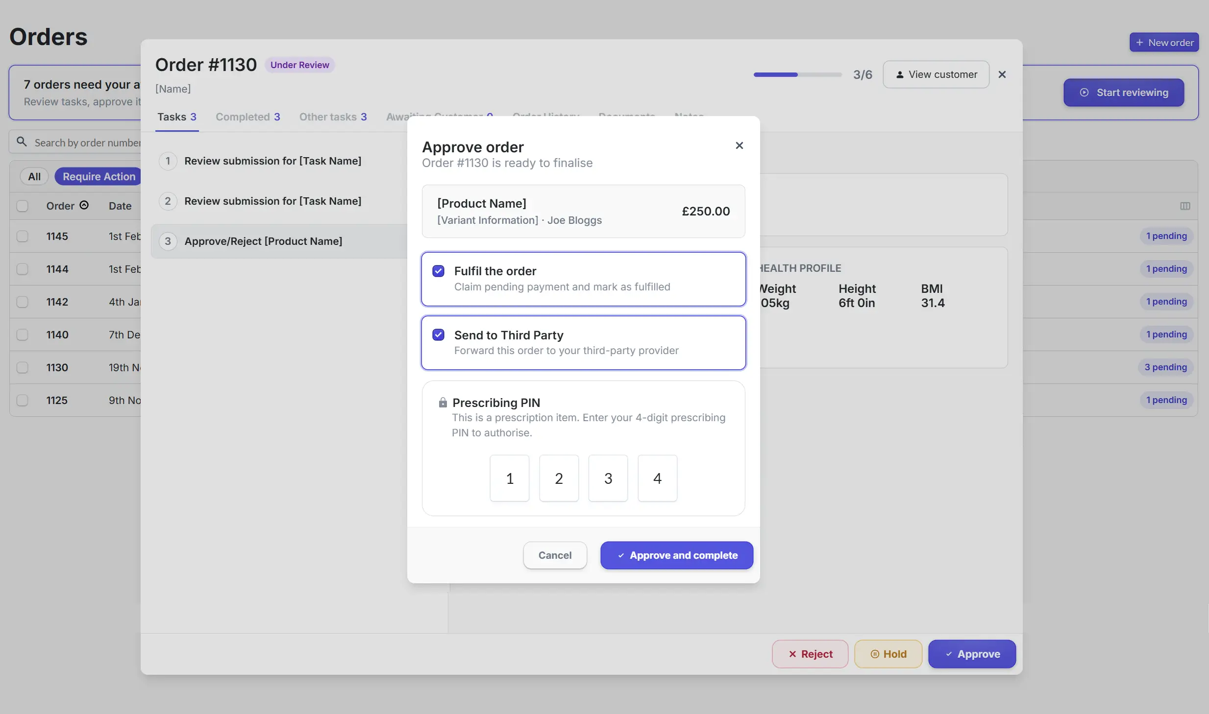 Prescriber finalisation modal